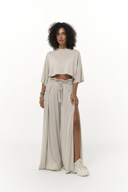 Maxi Shimmering Fabric Double Leg Suit - Ecru