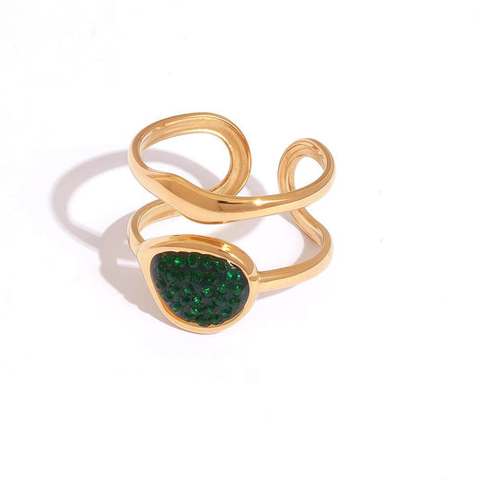 Prsten Luxe Hollow - green