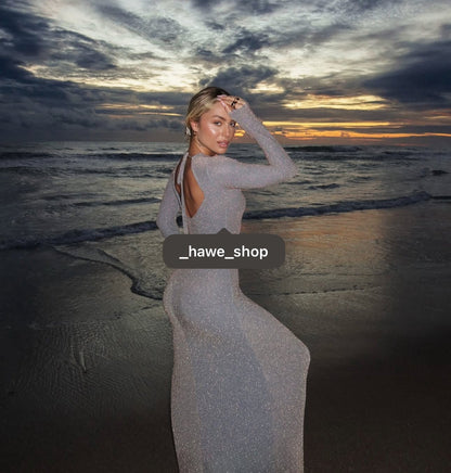 Backless Long Dress - Grey