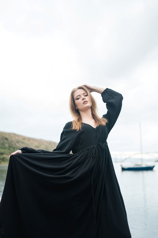 Long Muslin Dress - black