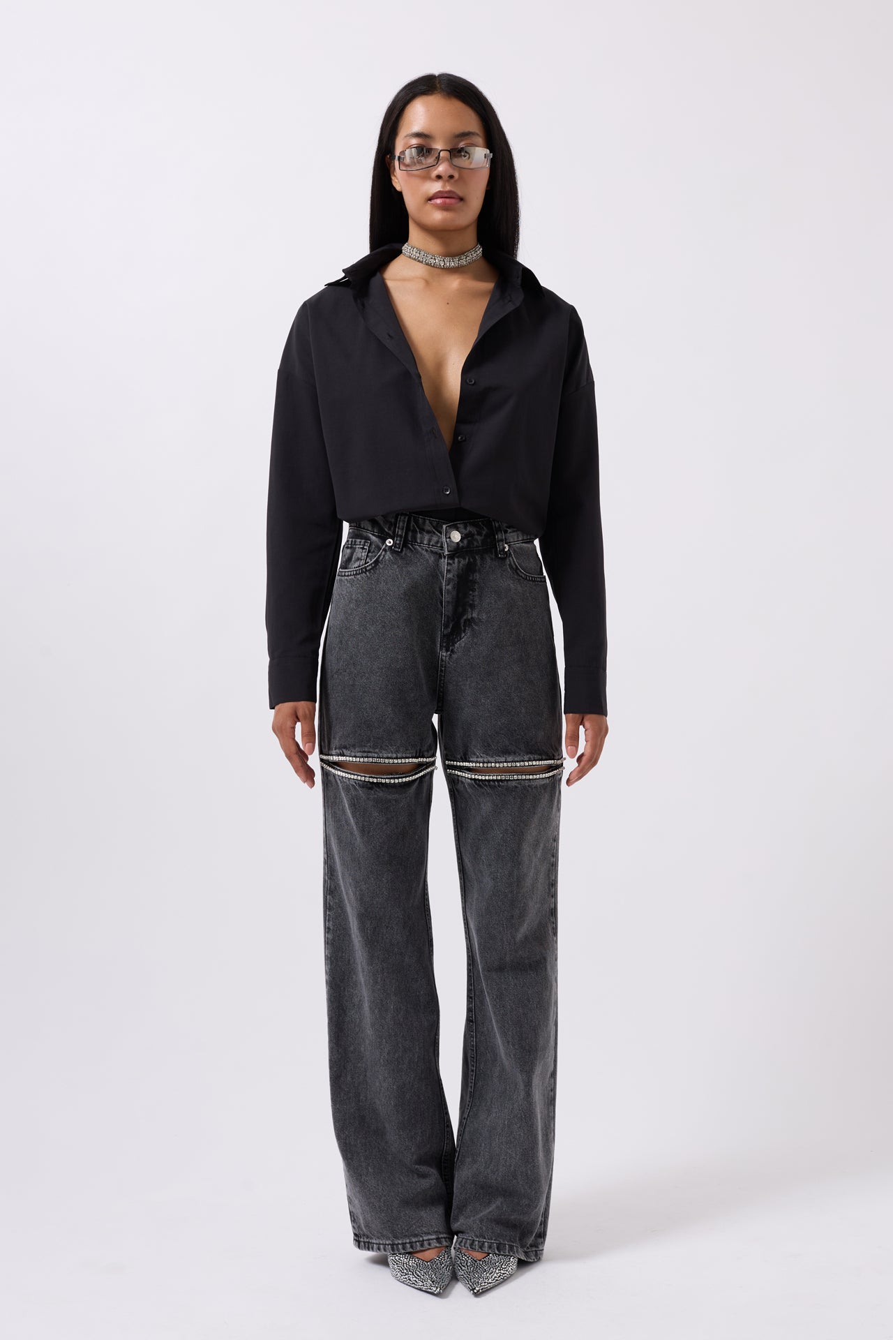 Jeans Leg Decollete Stoned - Blue