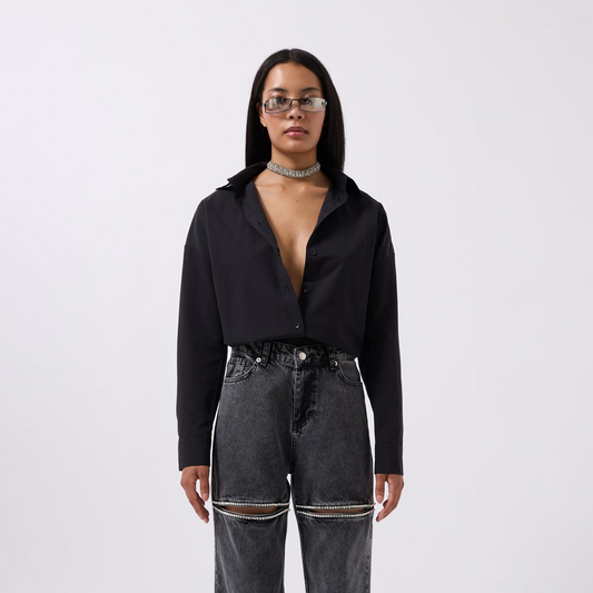 Jeans Gamba Decollete Stoned - Blu