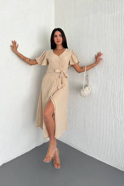 Haljina Fashion Double Neck - beige