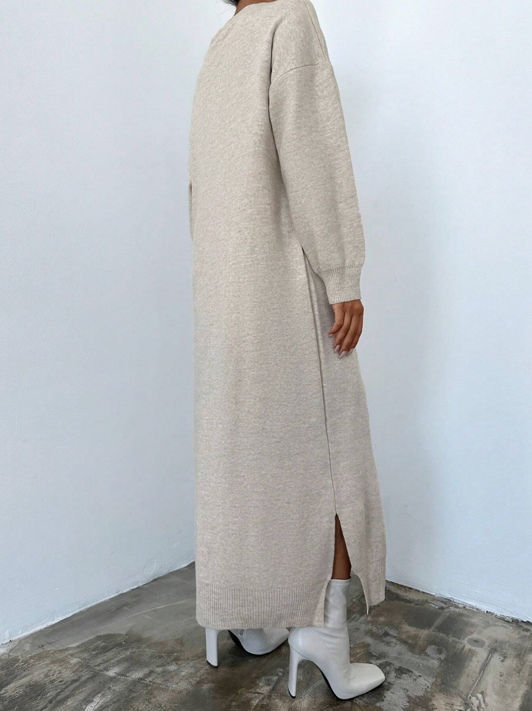 Knitted Stitched Dress - Stone