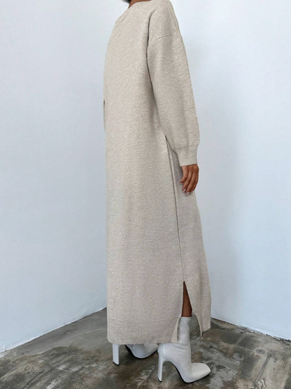 Knitted Stitched Dress - Stone