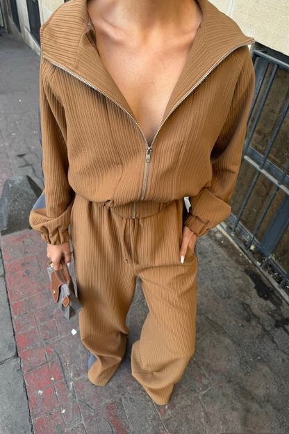 Tracksuit With Side Stripe Detail - Brown