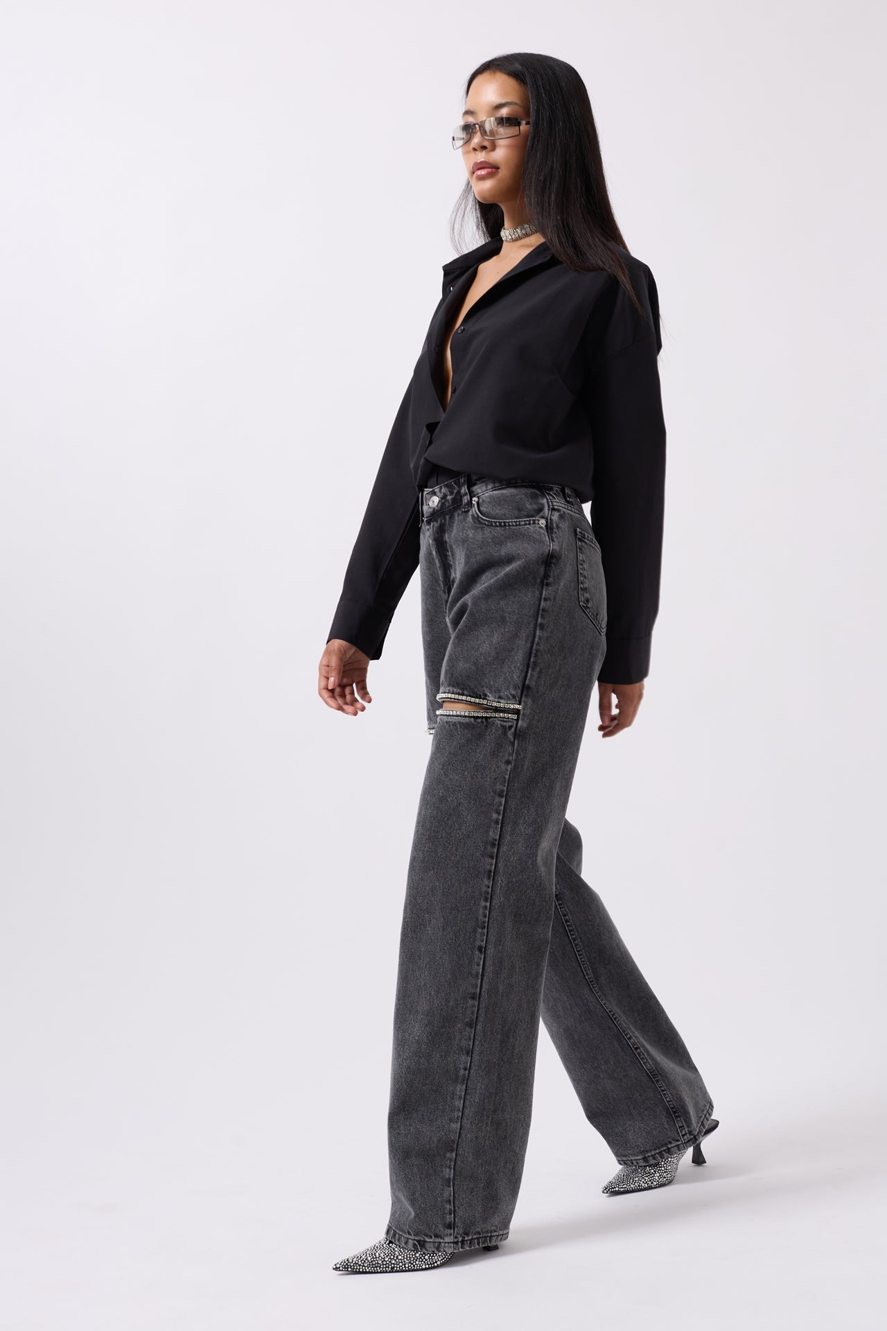 Jeans Leg Decollete Stoned - Blue