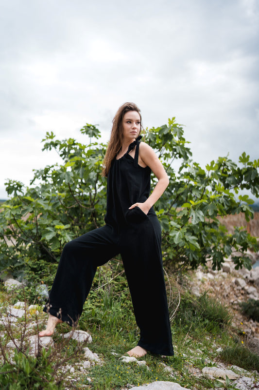 Bow Up Jumpsuit - black