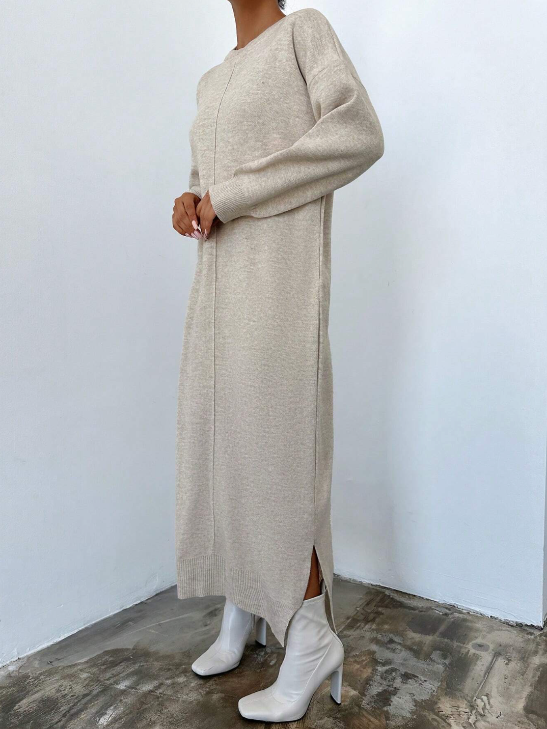 Knitted Stitched Dress - Stone