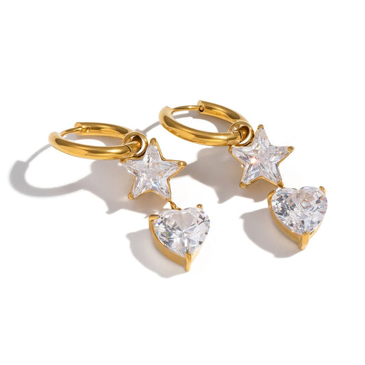 Naušnice Luxe Heart Star Zircon