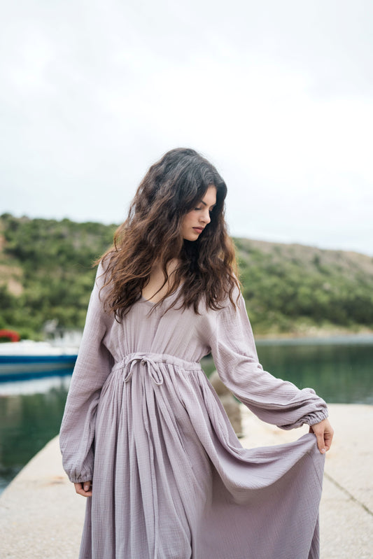 Long Muslin Dress - lavander