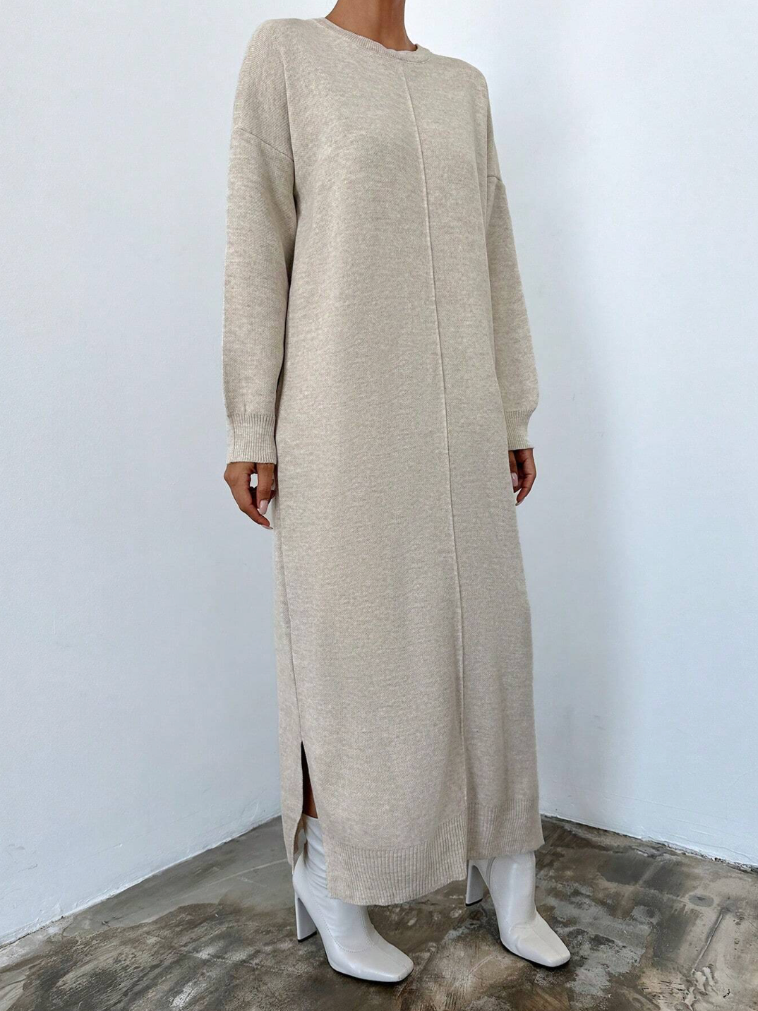 Knitted Stitched Dress - Stone