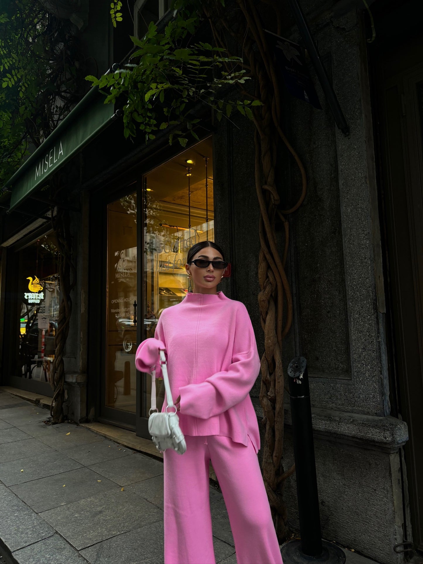 Turtleneck Knitted Set Pink