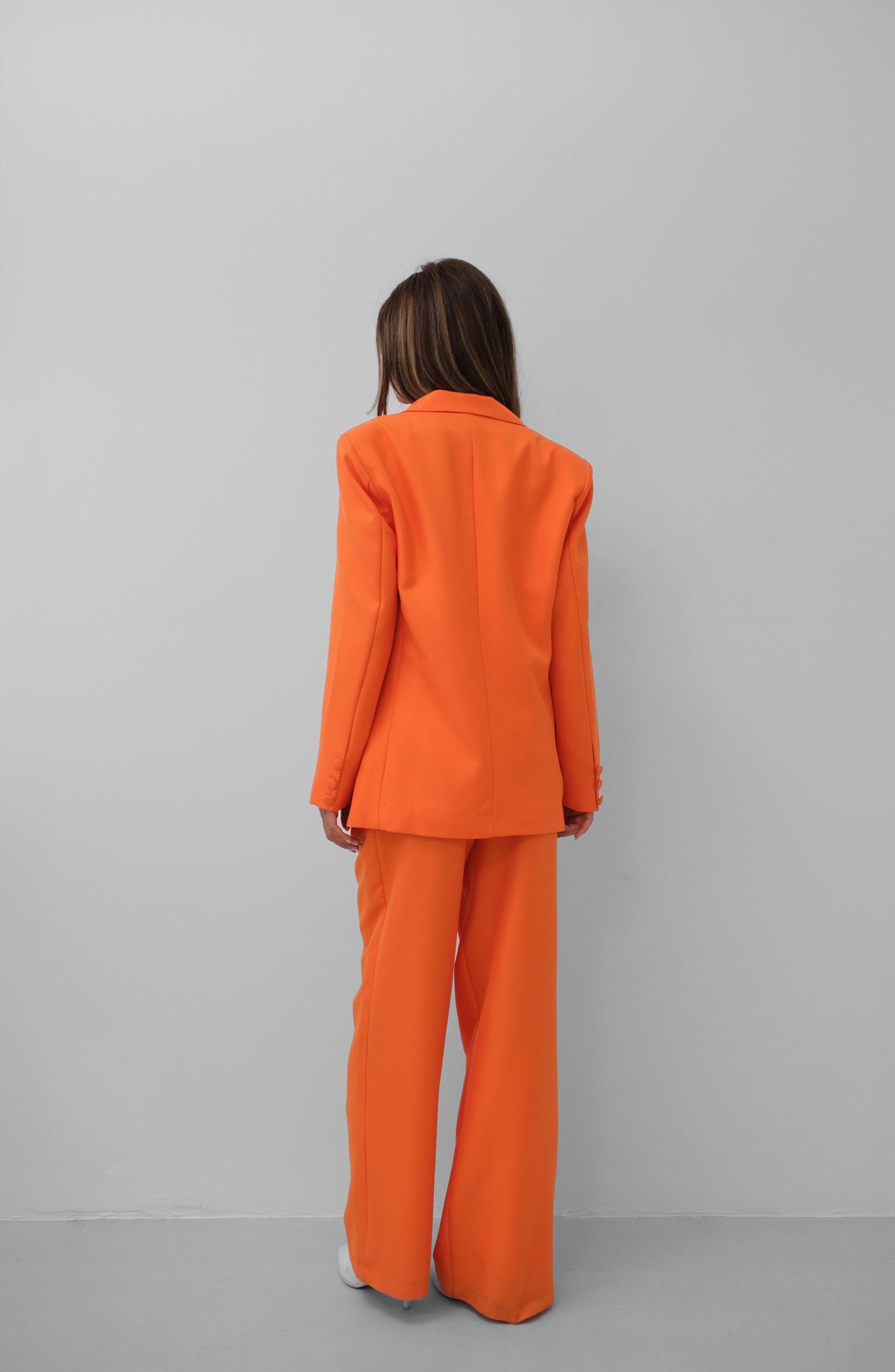 Waist Pleated Pant Blazer Jacket Suit - Orange