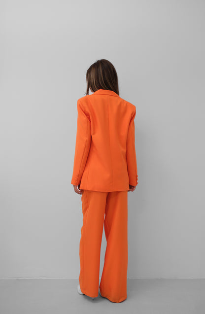 Waist Pleated Pant Blazer Jacket Suit - Orange