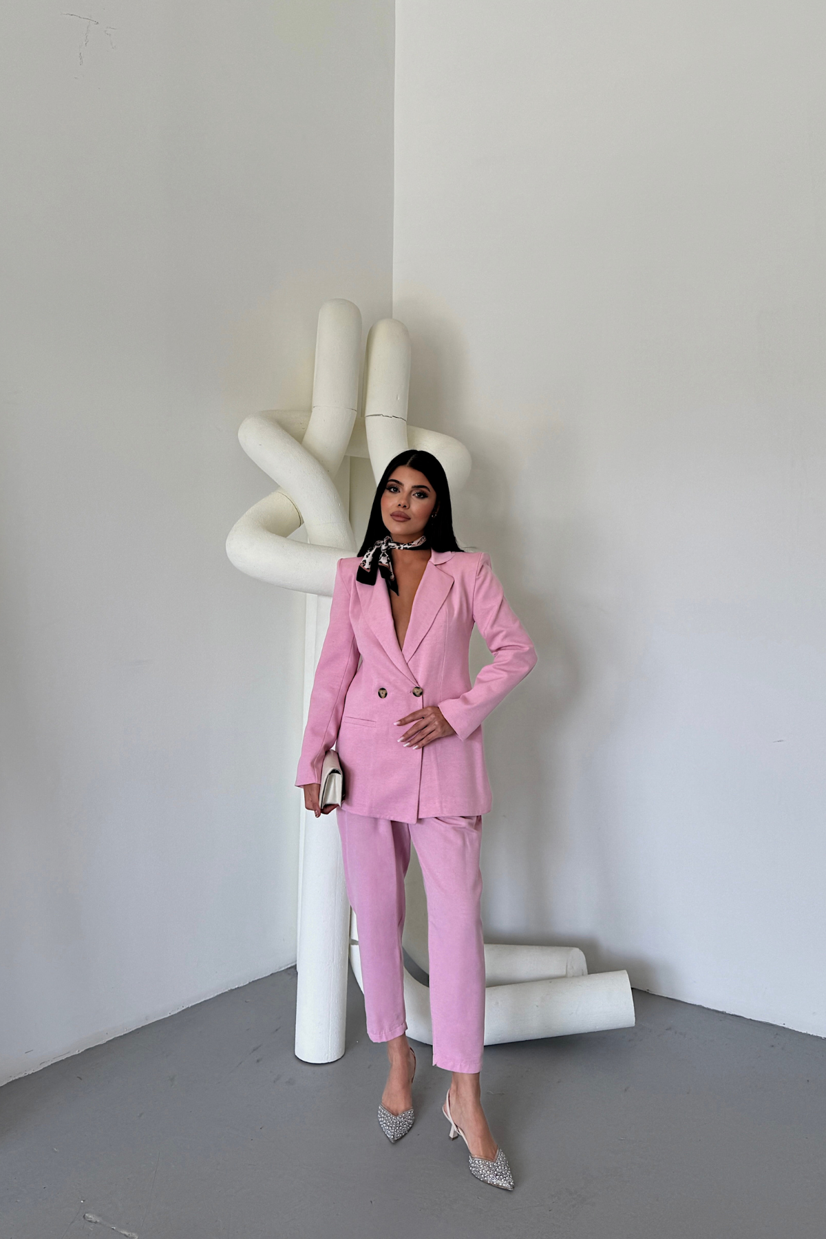 Maxi Shimmering Fabric Double Leg Suit - Ecru