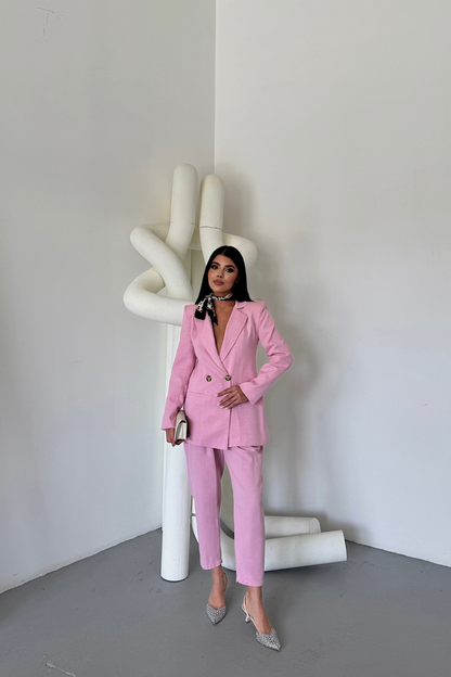 Maxi Shimmering Fabric Double Leg Suit - Ecru