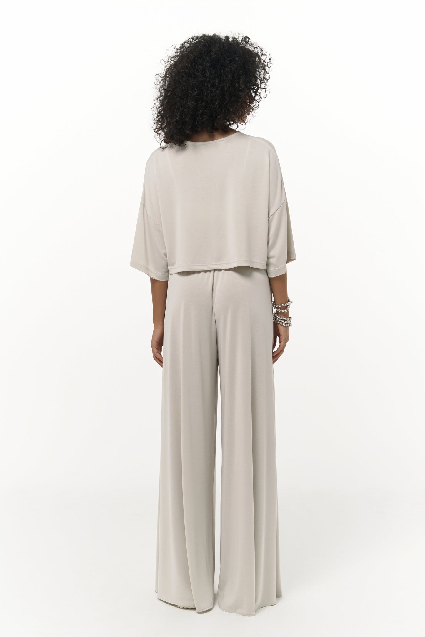 Maxi Shimmering Fabric Double Leg Suit - Ecru