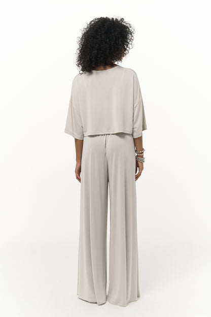 Maxi Shimmering Fabric Double Leg Suit - Ecru
