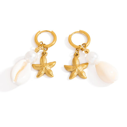 Naušnice Luxe Gold Star White Shell
