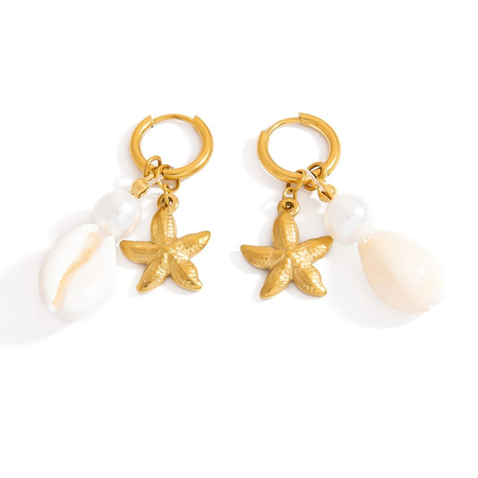 Luxe Gold Star White Shell Earrings