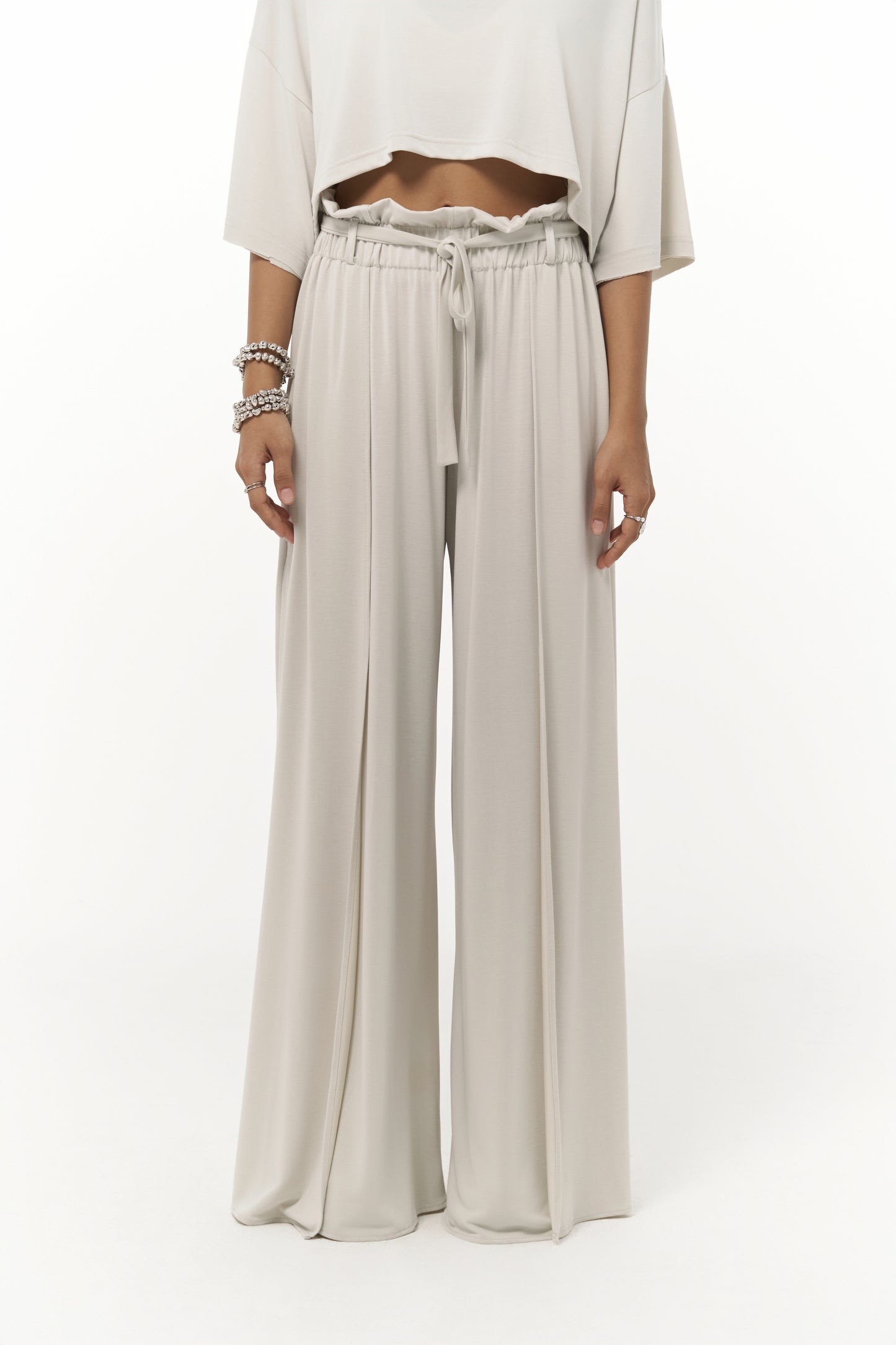 Maxi Shimmering Fabric Double Leg Suit - Ecru