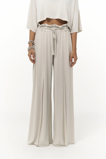 Maxi Shimmering Fabric Double Leg Suit - Ecru