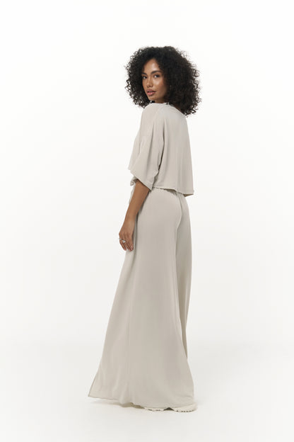Maxi Shimmering Fabric Double Leg Suit - Ecru