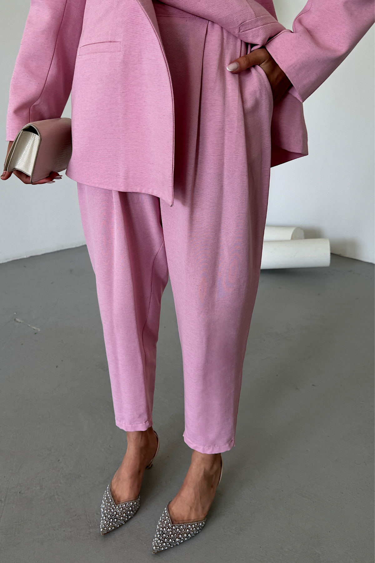 Maxi Shimmering Fabric Double Leg Suit - Ecru