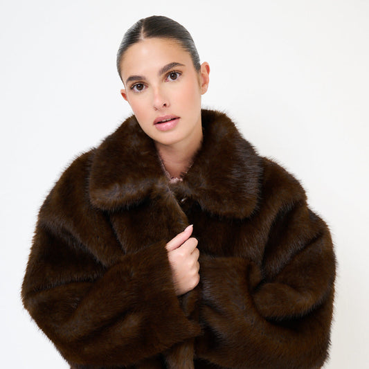Jakna Fur Oversized - coffee