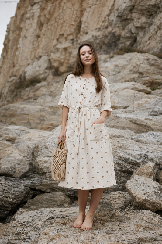 Summer Loose - Bijela s bež srcima