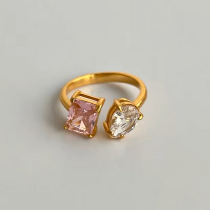 Prsten Luxe Square Waterdrop - white/pink