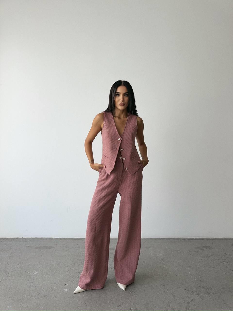 Tweed Fabric Three Piece Suit - Dusty Rose