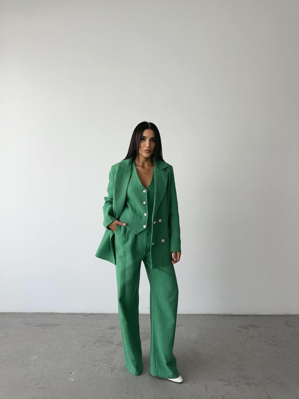 Tweed Fabric Three Piece Suit - Green