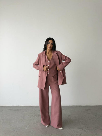 Tweed Fabric Three Piece Suit - Dusty Rose