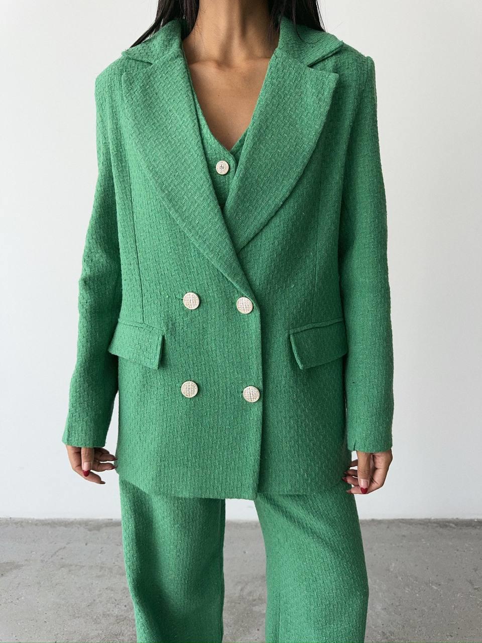 Tweed Fabric Three Piece Suit - Green