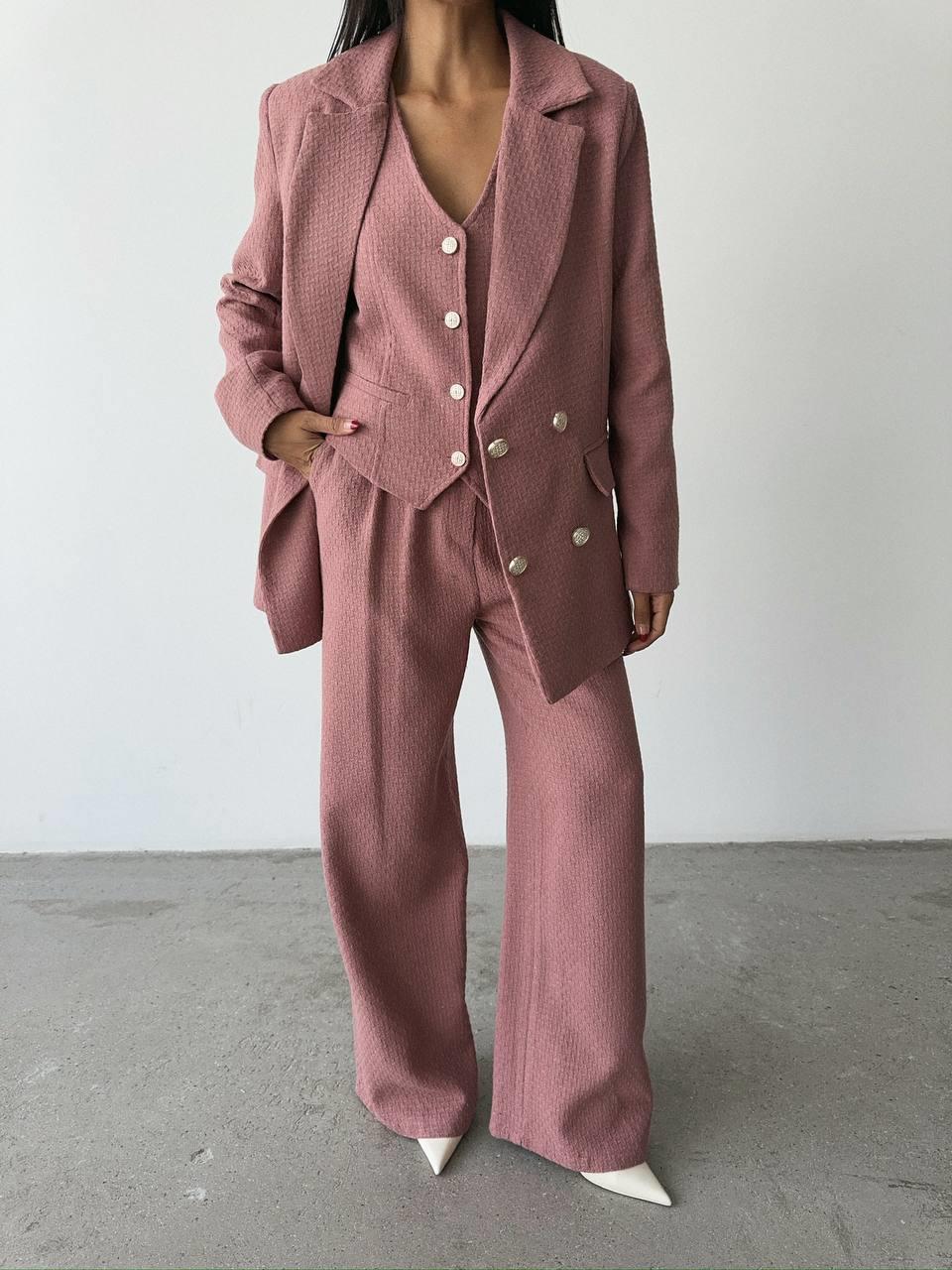 Tweed Fabric Three Piece Suit - Dusty Rose