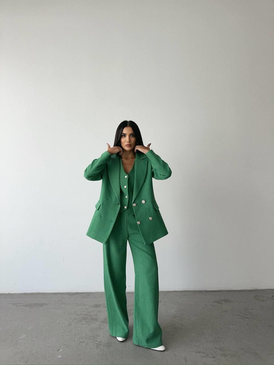 Tweed Fabric Three Piece Suit - Green