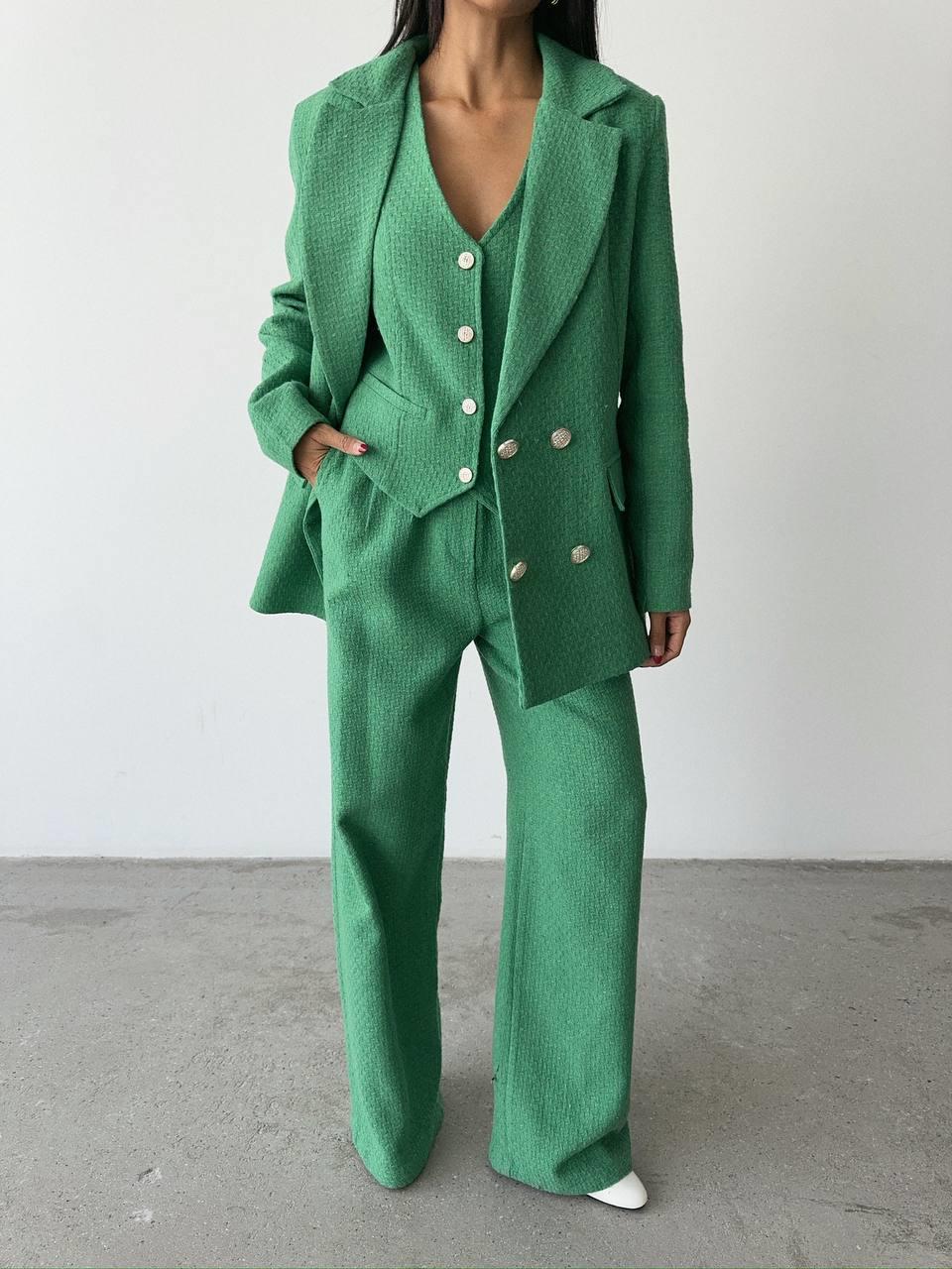 Tweed Fabric Three Piece Suit - Green