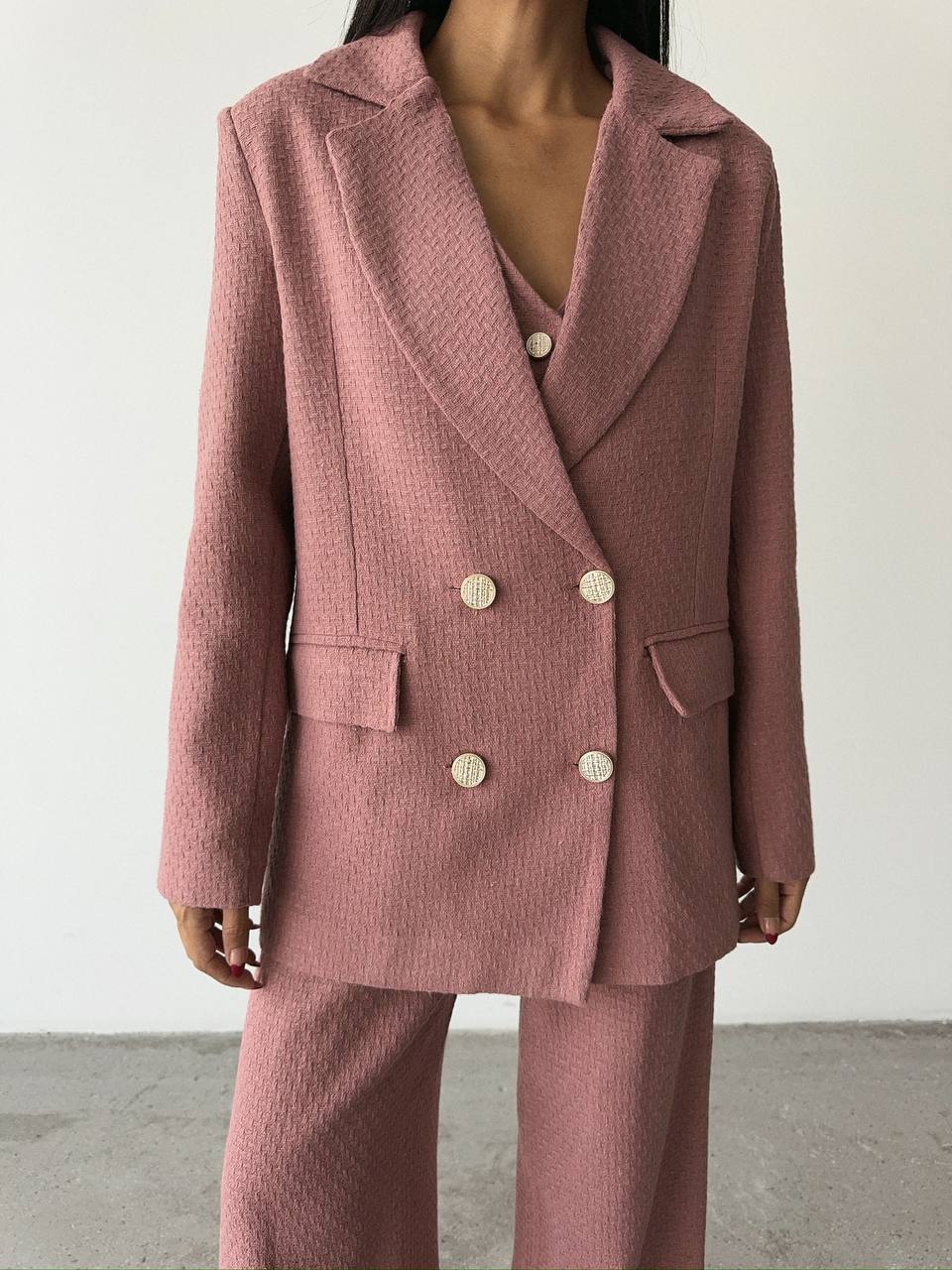 Tweed Fabric Three Piece Suit - Dusty Rose