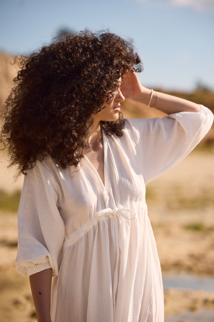 Long Muslin Dress - WHITE