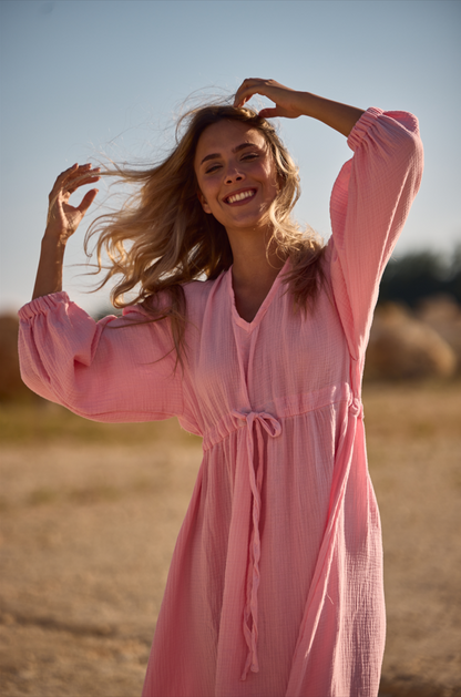 Long Muslin Dress - BABY PINK