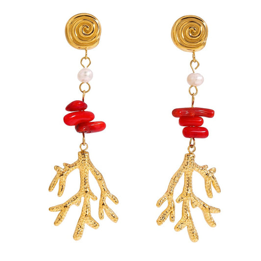 Luxe Pearl Coral Earrings