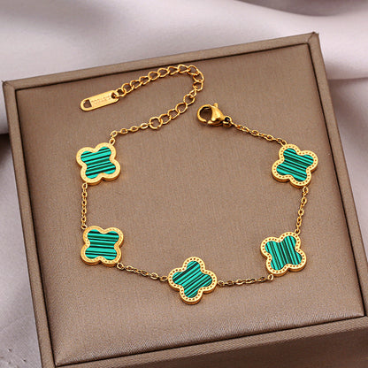 Narukvica Luxe Clover Cross Stripes - silver/green