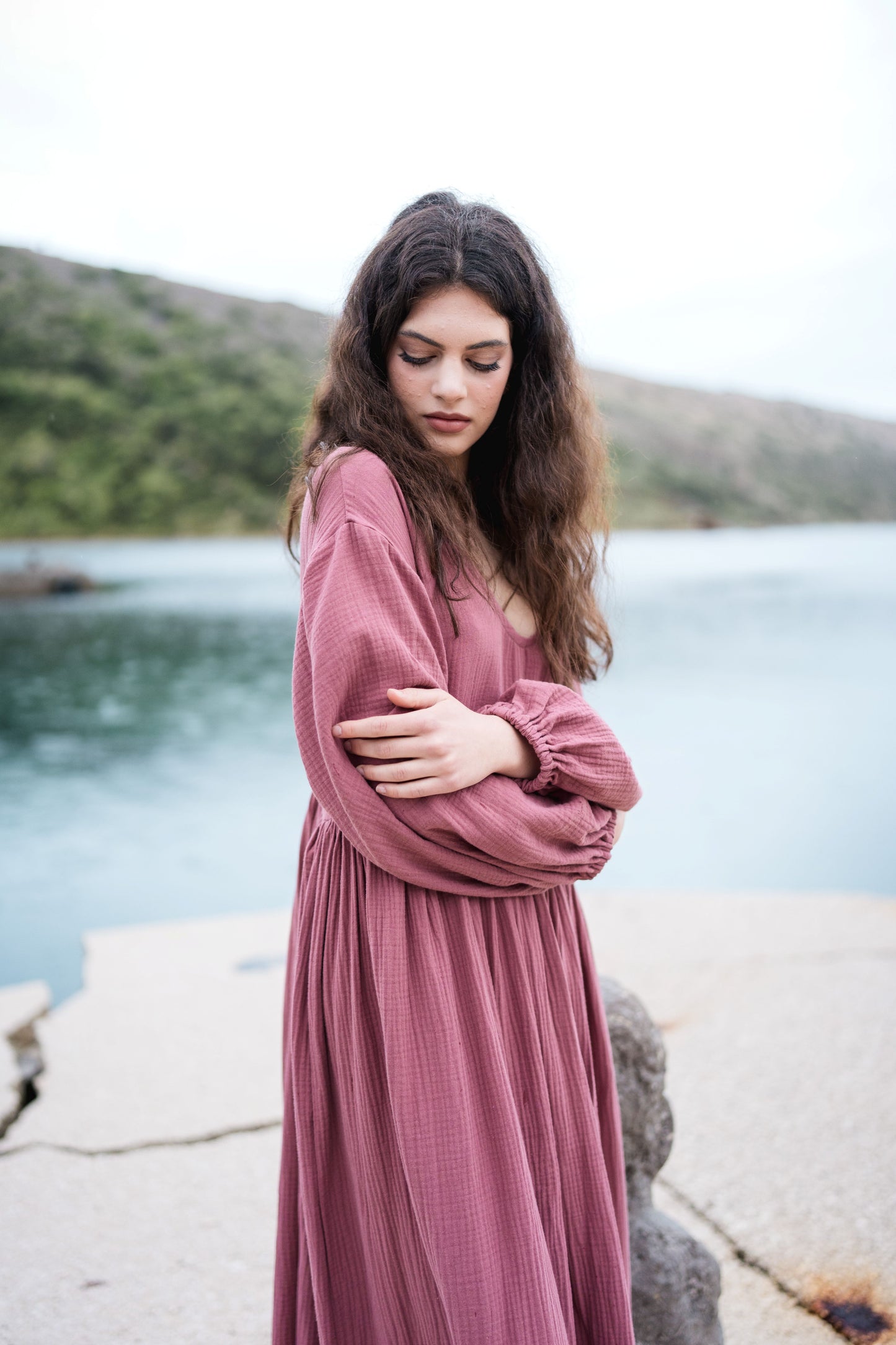 Long Muslin Dress - brick
