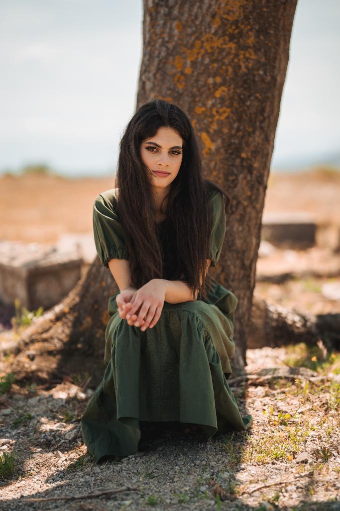 Linen Open Back Long Dress Military Green Hawe