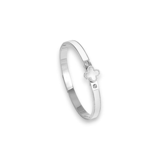 Narukvica Luxe Bangle Clover - silver/white