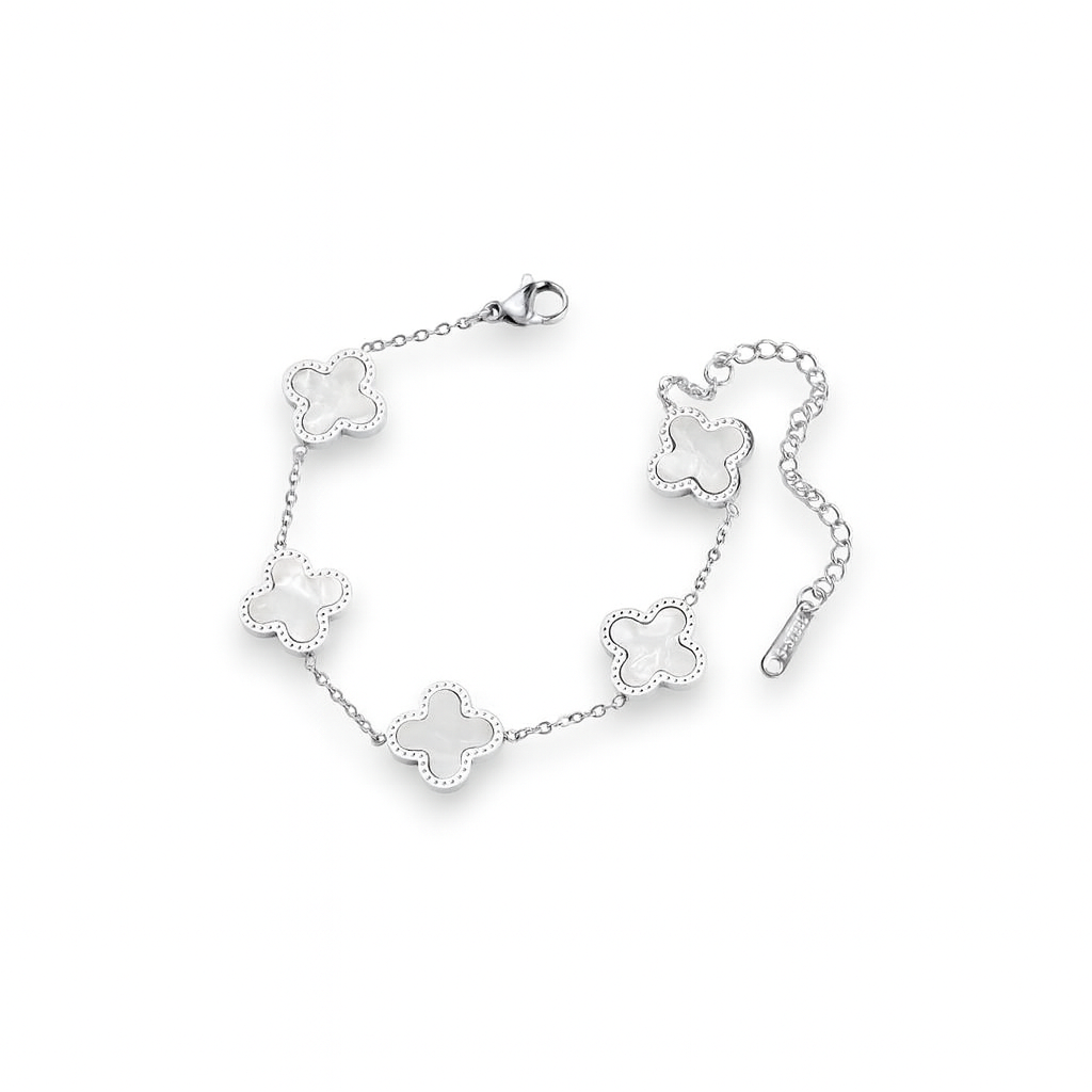 Narukvica Luxe Clover Cross Stripes - silver/white