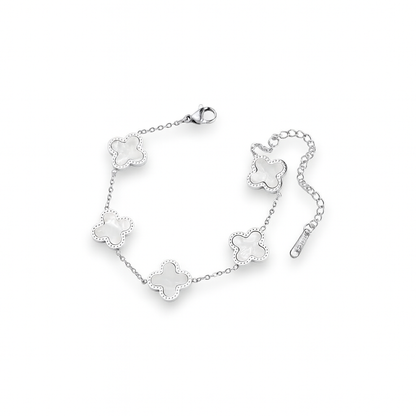 Narukvica Luxe Clover Cross Stripes - silver/white