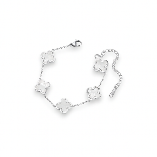 Narukvica Luxe Clover Cross Stripes - silver/white